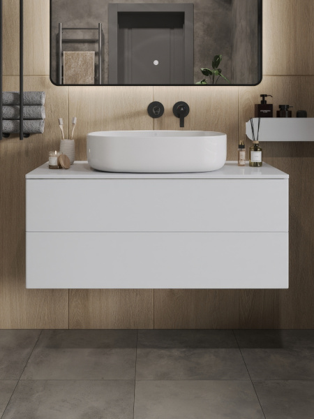 Тумба с раковиной подвесная 100 см, Orange Otto Ot-100TuMDF+B08-600W белый глянец