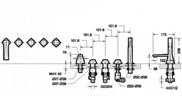Смеситель встраиваемый Bravat Diamond F518102G-DE GOLDEN