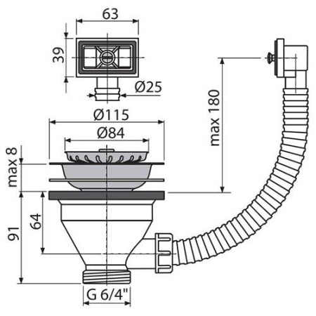 Водослив сифона AlcaPlast A38