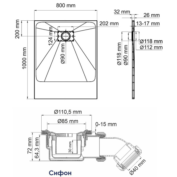 Душевой поддон WasserKRAFT Main 100x80 41T17