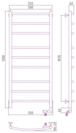 Полотенцесушитель Электрический Cунержа Галант 2.0 Правый (1200x500) Состаренная Латунь 051-5201-1250