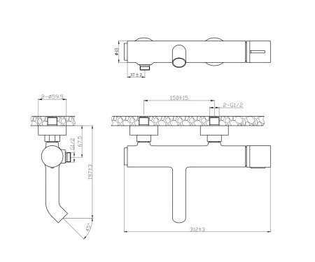 Смеситель для ванны Bronze de Luxe FOCUS черный/гранит 24603BG