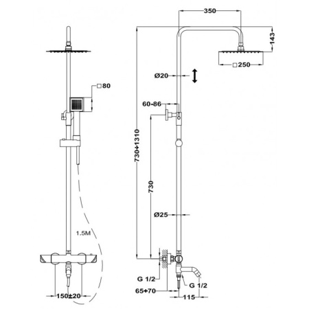 Душевая система с термостатом Teka Mallorca 321486200 хром