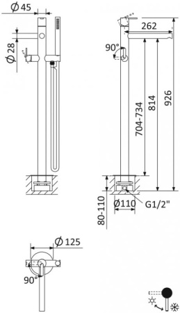Смеситель для ванны Cezares LEAF-VDP-L-ST