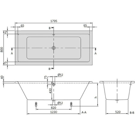 Ванна акриловая (180x80) Villeroy & Boch Targa Plus Duo UBA180NES2V01+U99740000