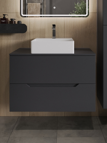 Тумба с раковиной подвесная 80 см, Orange Line Li-80TugMDF+B04-405W графит/белый