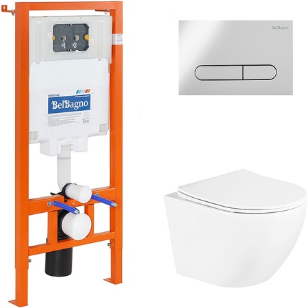 Комплект унитаза с инсталляцией BelBagno BB3105CHR/SC/BB002-80/BB005-PR-CHROME