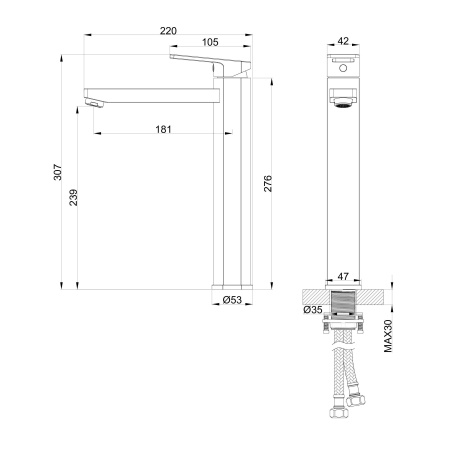 Смеситель для раковины высокий WONZON & WOGHAND FRAME, черный матовый WW-88239010-MB