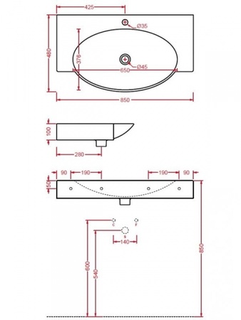 Раковина Artceram Swing 85 SWL001 01;00 (L1180)