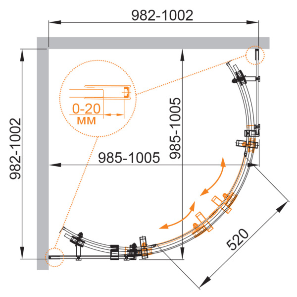 Душевой уголок (100х100) CEZARES STYLUS-M STYLUS-O-M-R-2-100-C-Cr