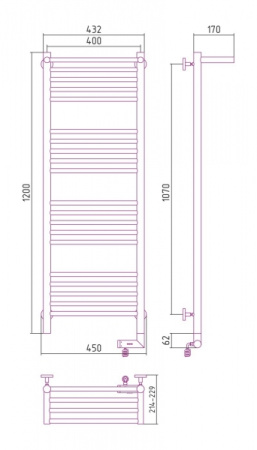 Полотенцесушитель Электрический Cунержа Богема с полкой 2.0 Правый (1200x400) Черный Хром 01-5207-1240