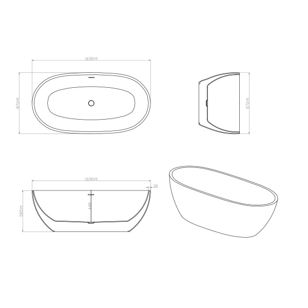 Ванна акриловая (170х87) Vincea VBT-204