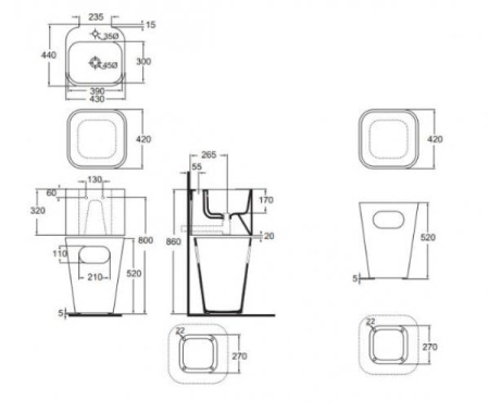 Раковина подвесная с бельевой корзиной(44х43) Azzurra Tandem TALP04443T0M/(ULI200/1 bi)*1