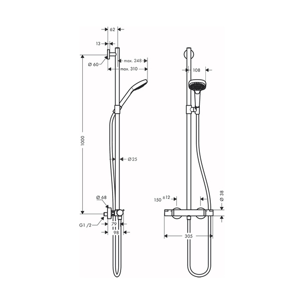 Душевая система Hansgrohe Croma Select E Multi SemiPipe 27248400 хром