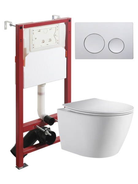 Комплект унитаза с инсталляцией безободковый Orange CI07-150W+APB100 кнопка смыва хром