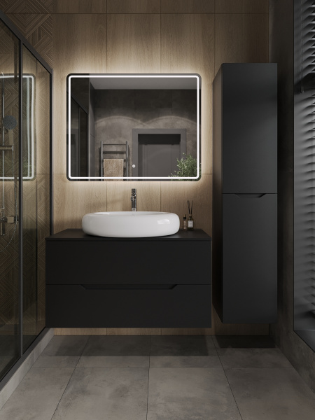 Тумба с раковиной подвесная 100 см, Orange Line Li-100TubMDF+B08-640W черный/белый