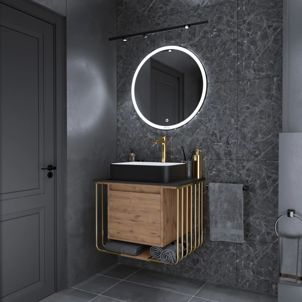 Тумба подвесная Grossman ВИНТАЖ-70 см 107008 с 1-м ящ, веллингтон/металл золото