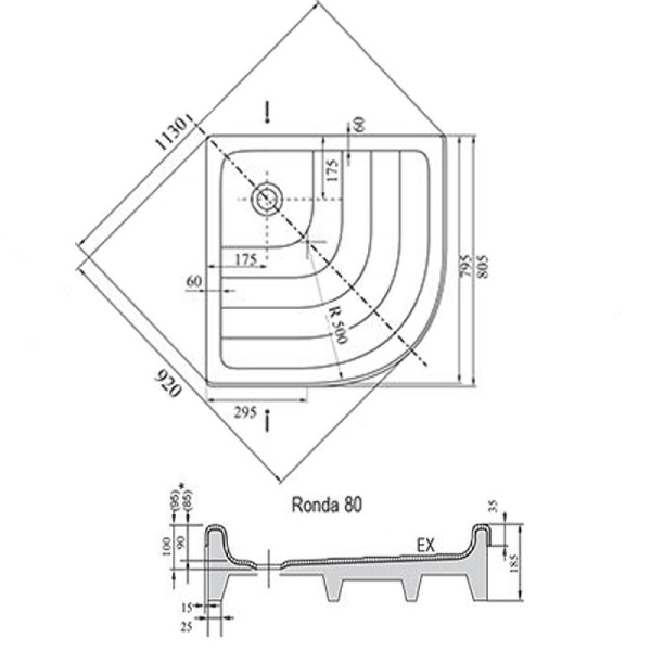 Душевой поддон Ravak Ronda-80 EX 80х80 см A204001320