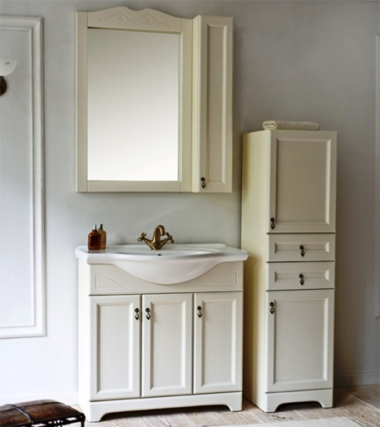 Зеркальный шкаф Orange Классик F7-85ZS3 с подсветкой, молочный белый