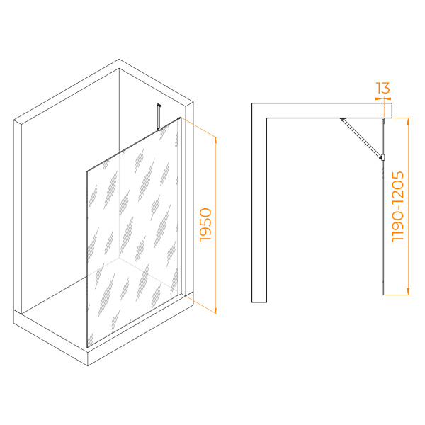 Душевая перегородка 120 см RGW WA-110Gb Walk In 351011012-16  прозрачное