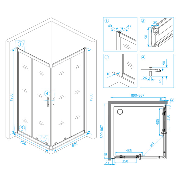 Душевой уголок (90х90) RGW Hotel HO-31 03063199-11