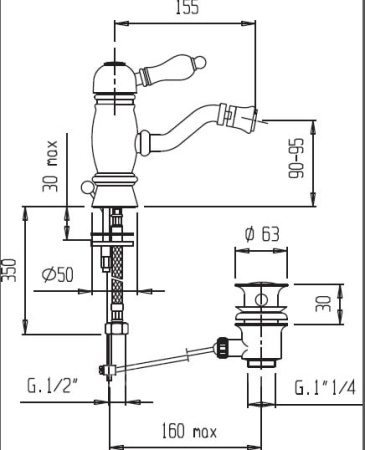 Смеситель для биде Cezares Venezia VENEZIA-BSM1-02-ED