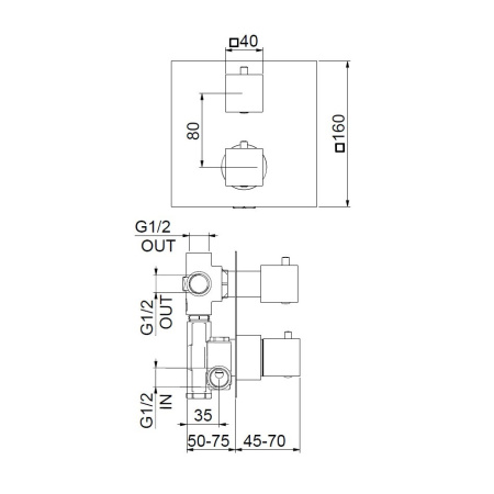 Смеситель для душа встраиваемый с термостатом Webert Pegaso PE970903560, черный