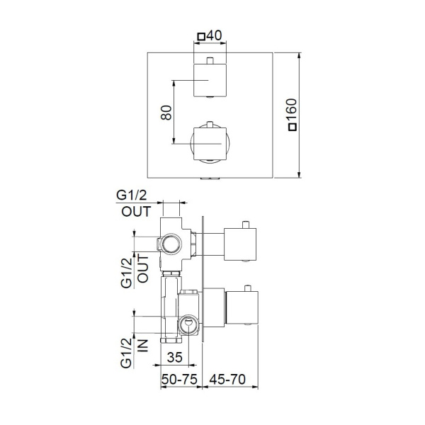 Смеситель для душа встраиваемый с термостатом Webert Pegaso PE970903560, черный Смеситель для душа встраиваемый с термостатом Webert Pegaso PE970903560, черный