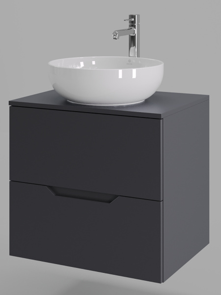 Тумба с раковиной подвесная 60 см, Orange Line Li-60TugMDF+B07-420W графит/белый