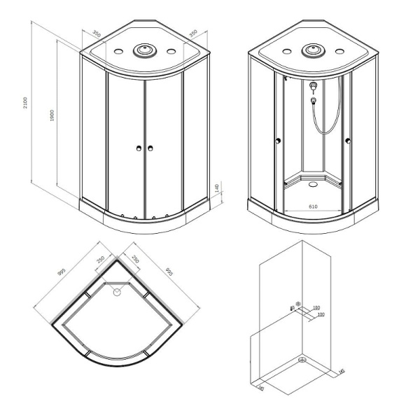 Душевая кабина (100х100) Am.Pm X-Joy W94C-401-100MT хром матовый