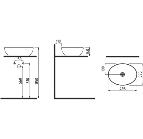 Раковина накладная (49,5х37,5) Bien Motto MTLG05002FD0W5000