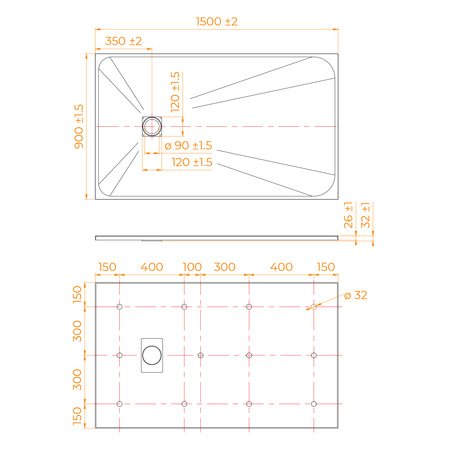 Душевой поддон (150х90) RGW TSS-W 553502915-01