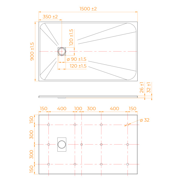 Душевой поддон (150х90) RGW TSS-W 553502915-01