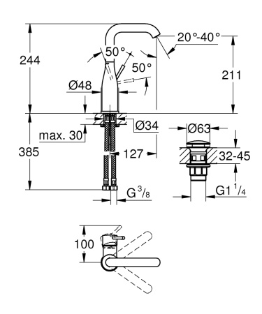 Смеситель для раковины однорычажный Grohe Essence 24182 001 (24182001) хром