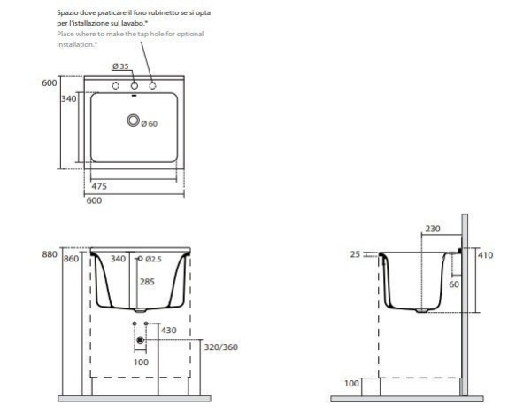 Хозяйственная раковина (60х60) Kerasan Aquadom 029401*0 белый