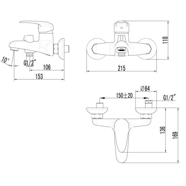 Смеситель для ванны и душа Lemark Pramen (LM3314C)