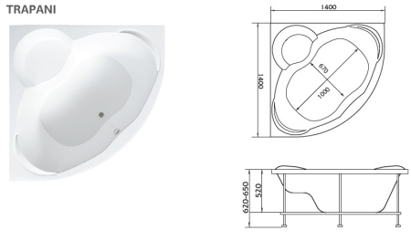 Акриловая ванна (140х140) Marka One Trapani 01тр1414