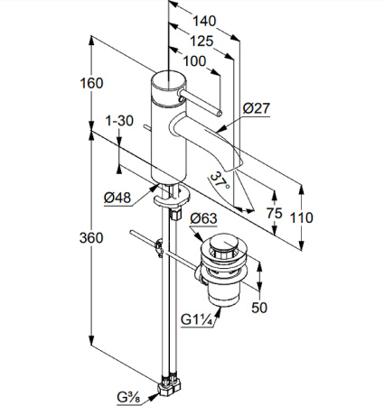 Смеситель для раковины Kludi Bozz 382665376