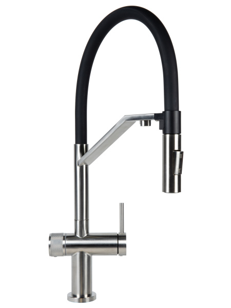 Смеситель для кухни однорычажный с каналом для питьевой воды и гибким изливом Agger Elegant A3241422 сатин матовый