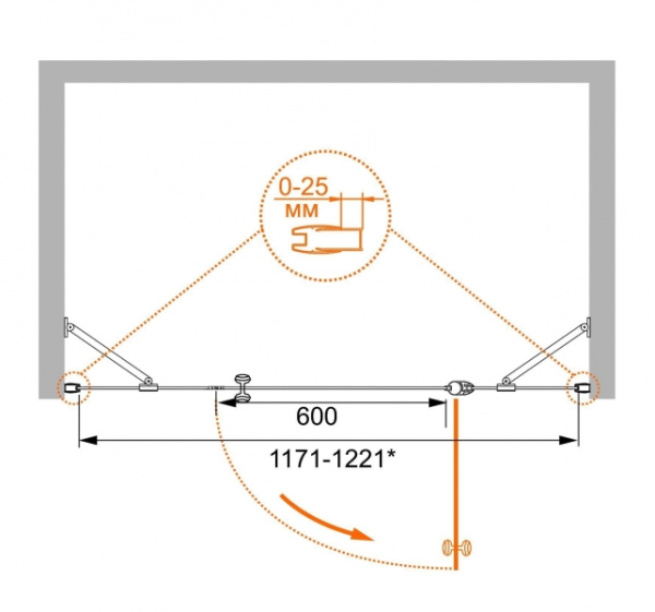 Дверь в нишу Cezares TRIUMPH-D-B-13-90+60/30-C-Cr-L