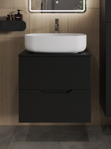 Тумба с раковиной подвесная 60 см, Orange Line Li-60TubMDF+B07-540W черный/белый