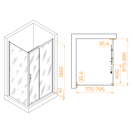 Душевой уголок (100х80) RGW Passage  PA-145 020814580-11 прозрачное