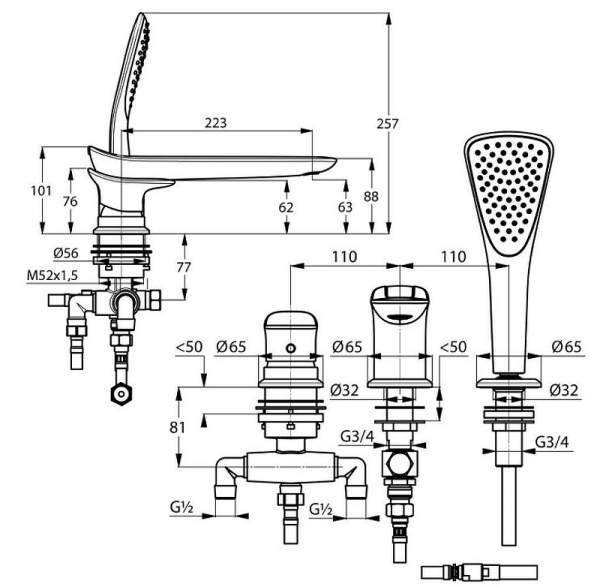 Смеситель на борт ванны Kludi Ambienta 534470575