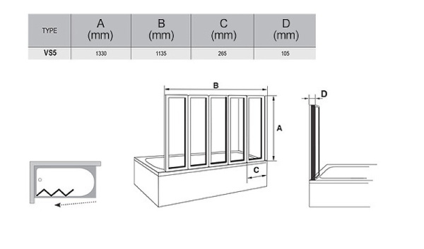 Шторка на ванну Ravak Supernova VS5 114 794E010041
