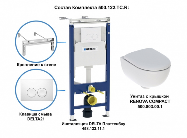 Комплект инсталляции с подвесным унитазом Geberit Renova Compact 500.122.TC.R