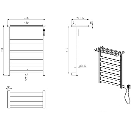 Полотенцесушитель электрический WONZON & WOGHAND FRANKFURT, черный матовый WW-A1026-MB