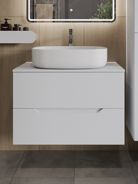 Тумба с раковиной подвесная 80 см, Orange Line Li-80TuwMDF+B08-600W белый