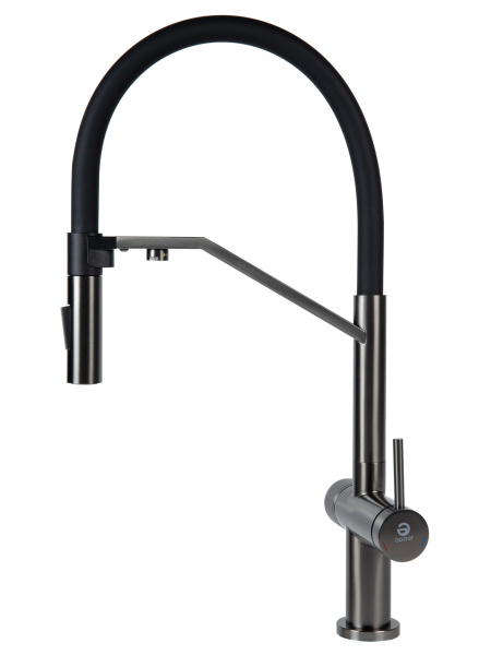 Смеситель для кухни однорычажный с каналом для питьевой воды и гибким изливом Agger Elegant A3241455 оружейная сталь матовая