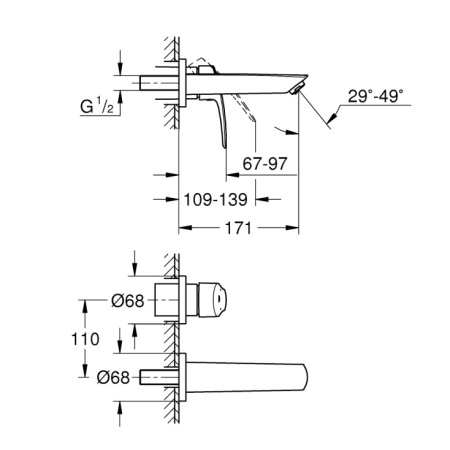 Смеситель для раковины на два отверстие Grohe Eurosmart New 29337 003 (29337003) хром