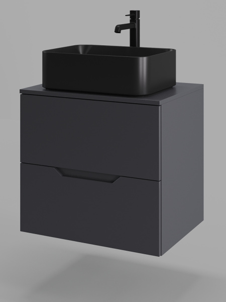 Тумба с раковиной подвесная 60 см Orange Line Li-60TugMDF+B02-460MB графит/черный